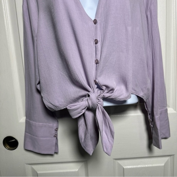 Zara Shirt Womens Small Lavender Front Tie Knot Blouse Crop Lightweight Boho - Picture 5 of 14